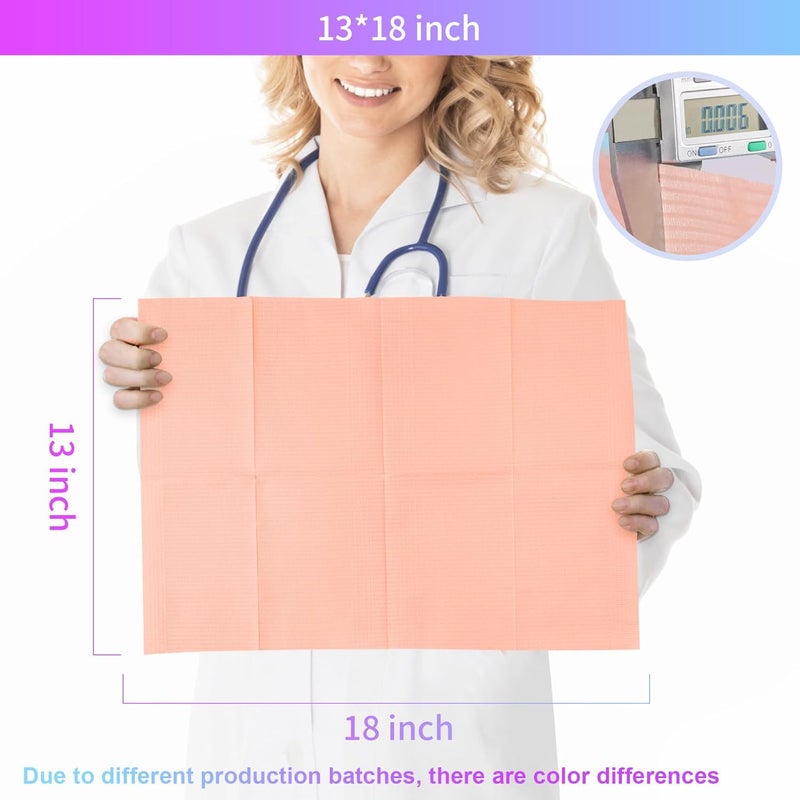 Annhua مآزر أسنان قابلة للتخلص منها مقاومة للماء 13'' x 18" مئزر وشم ثقب، منشفة بوليباك مشمشية 3 طبقات من ورق الوشم لمركز الأسنان، وشم ثقب، تغذية - ناعمة ومقاومة للسوائل - Image 4